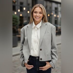 NWT Free People Agnes Cropped Gray Bomber Jacket/Blazer Size Medium